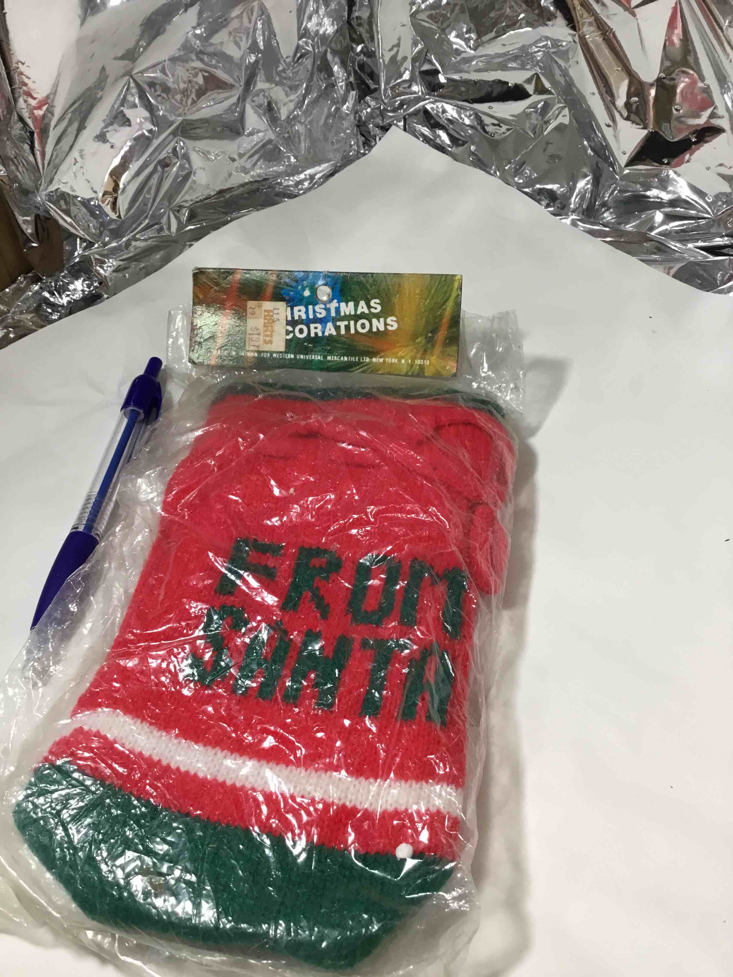 Vintage knit stocking, says from Santa