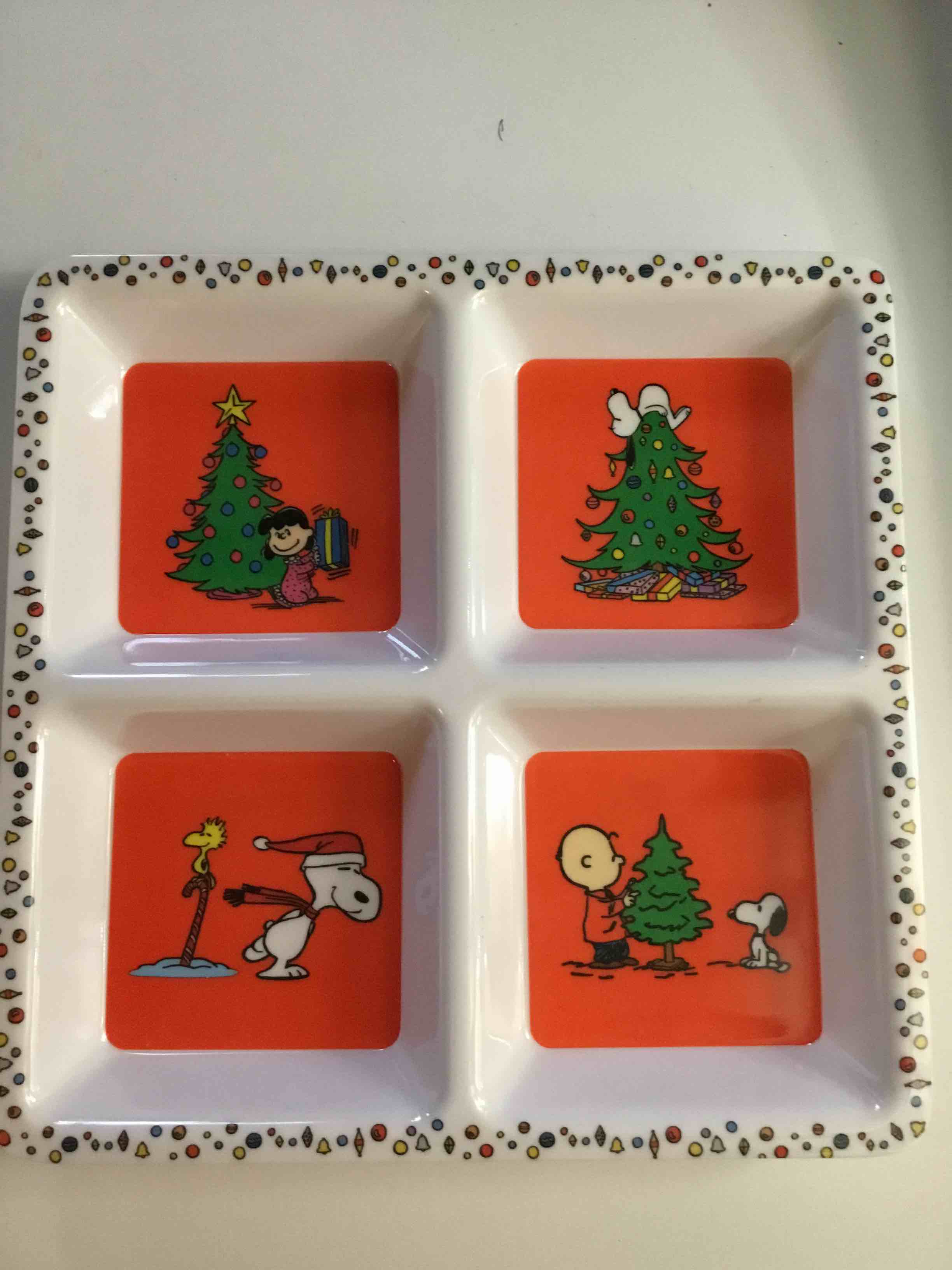 Peanuts characters Christmas square divided melamine appetizer plate