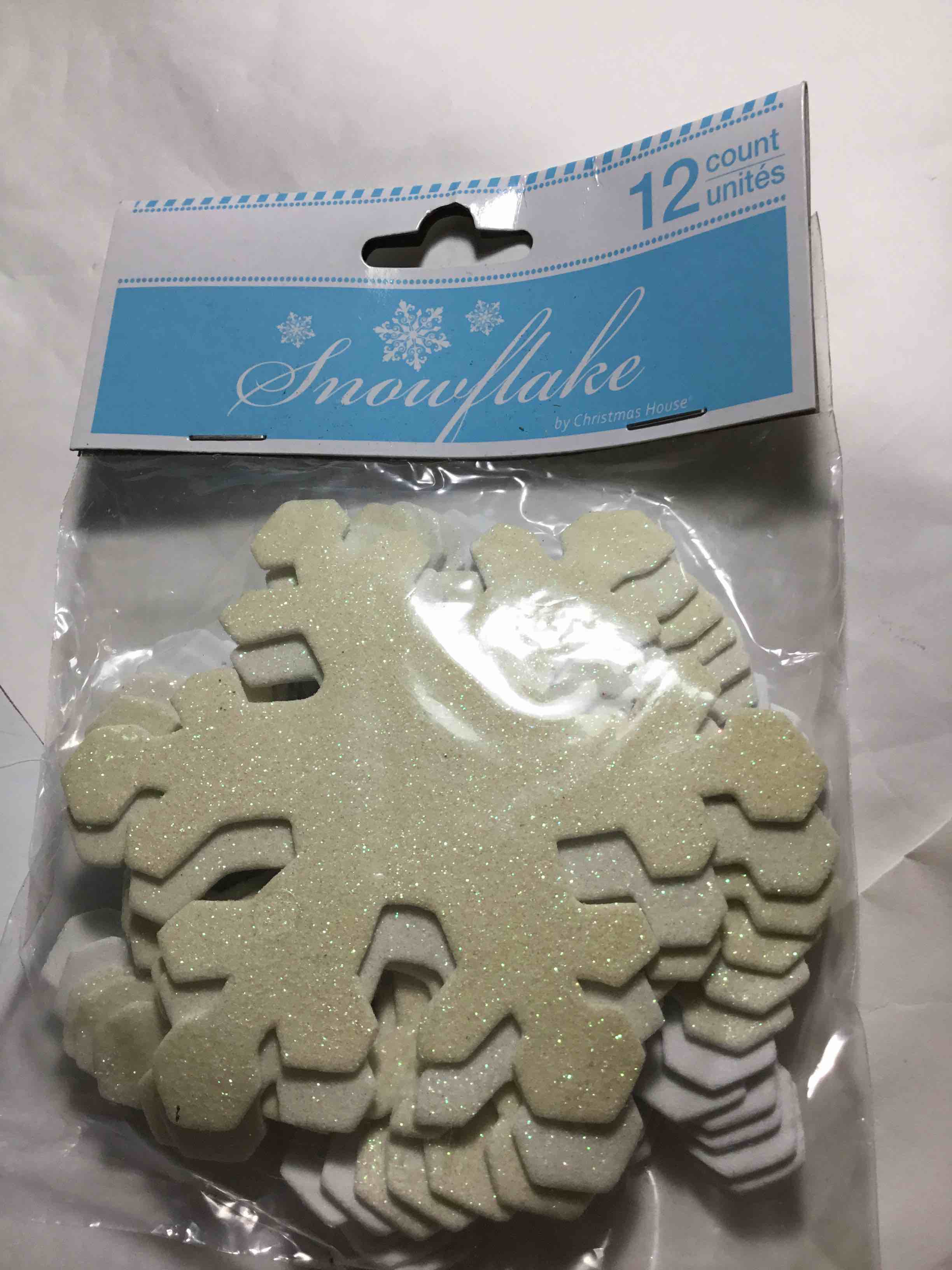 Snowflakes, foam, glitter