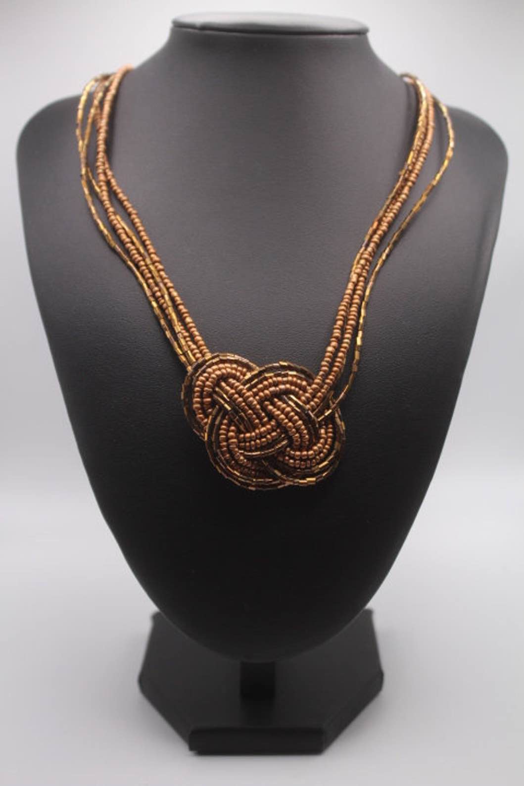 Bronze Seed Bead Knotted Necklace