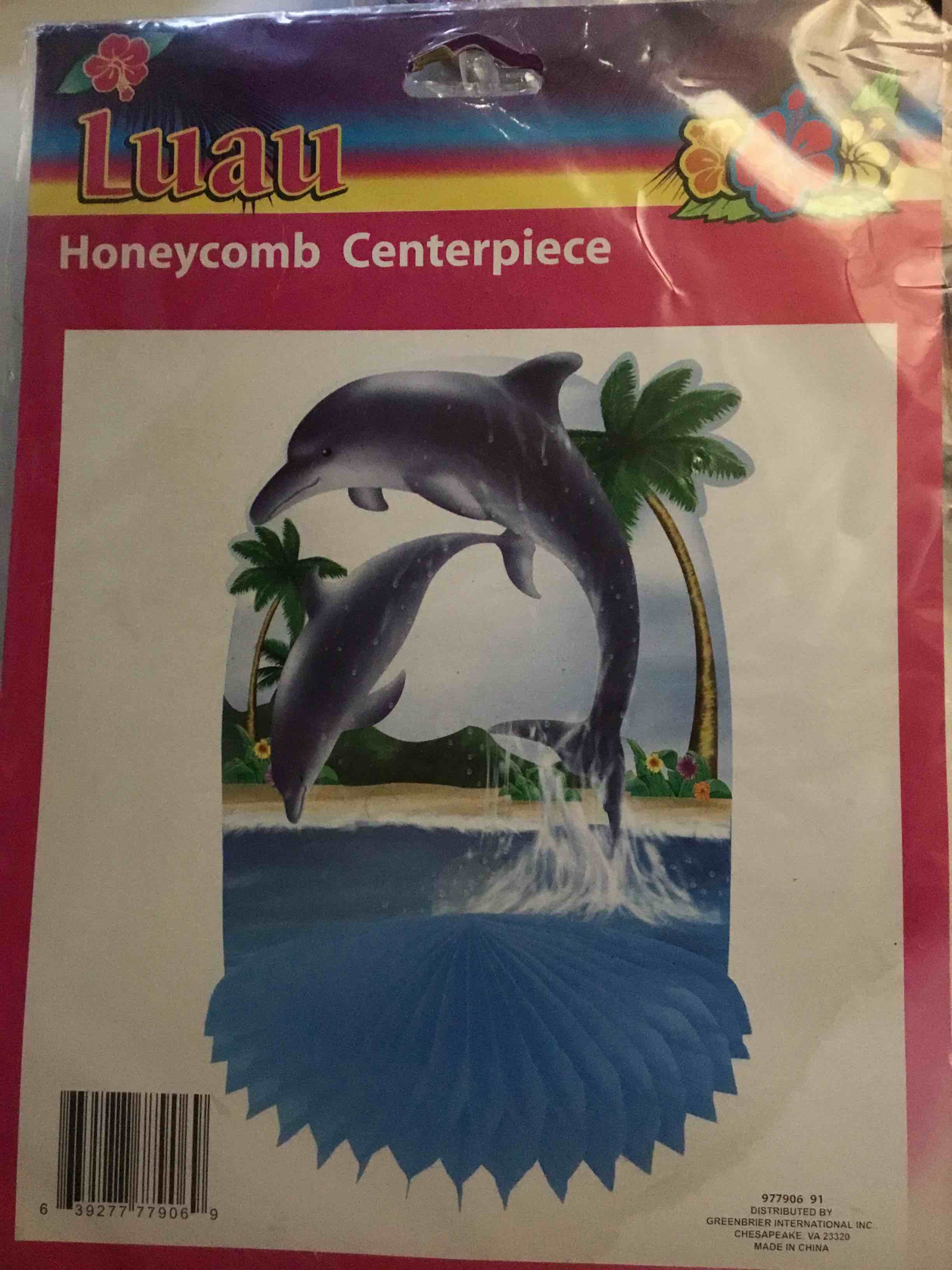 Luau Honeycomb Centerpiece with a dolphin and beach theme