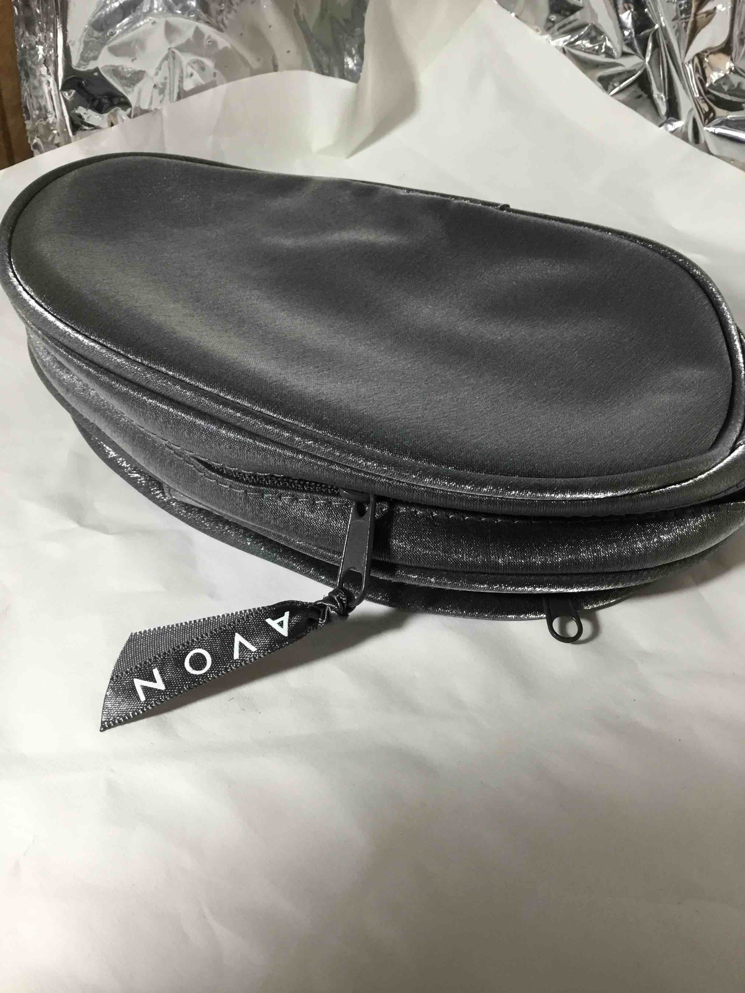 Avon metallic gray cosmetic bag