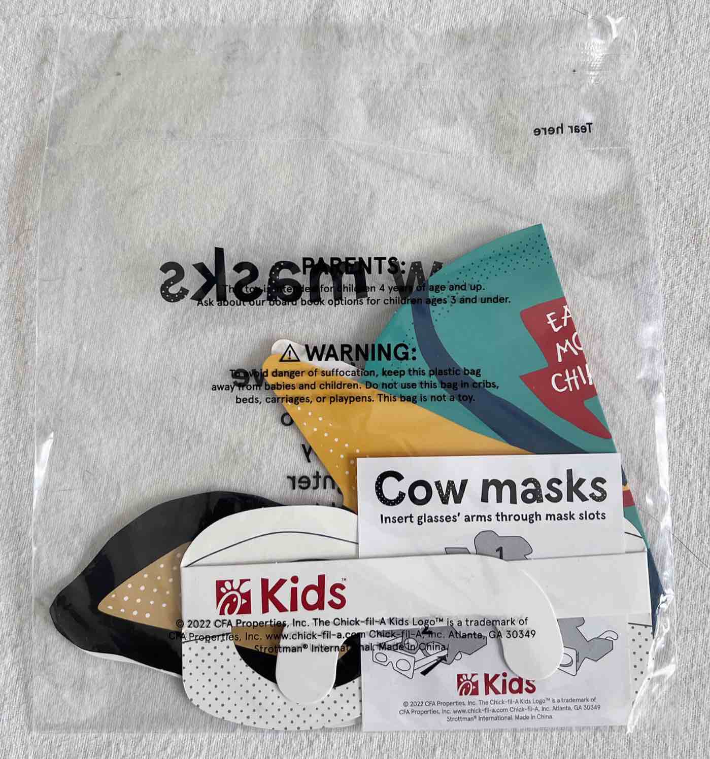 Condition photo showing Brand New for 2022 Chick-fil-A Kids Meal Toy COW MASKS "Action Hero" NEW