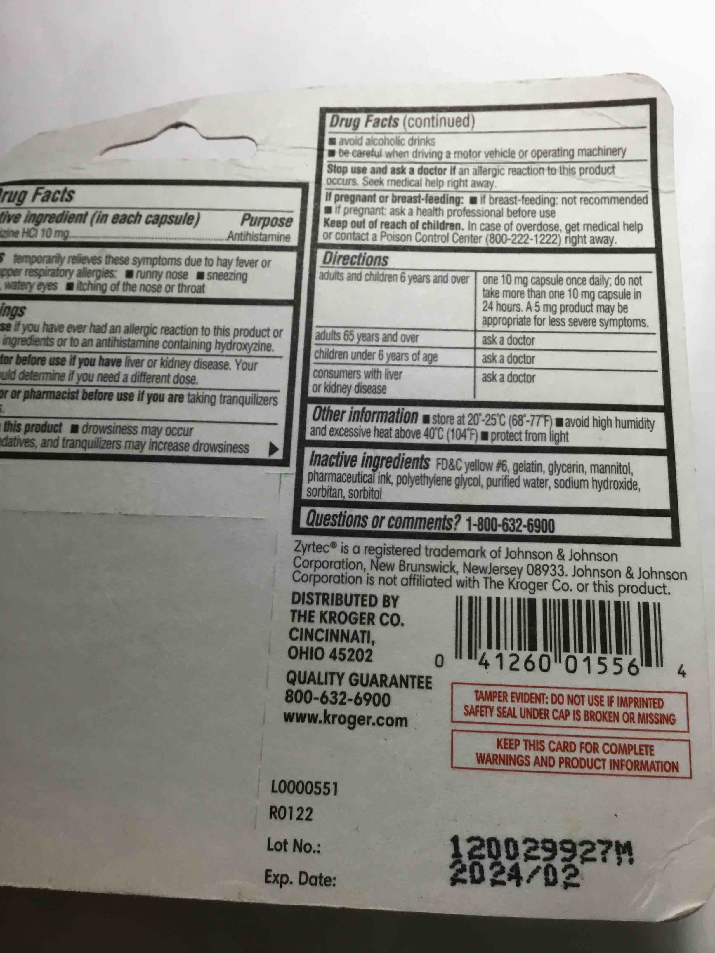 Condition photo showing Brand New for Kroger brand all day, allergy 25 softgels