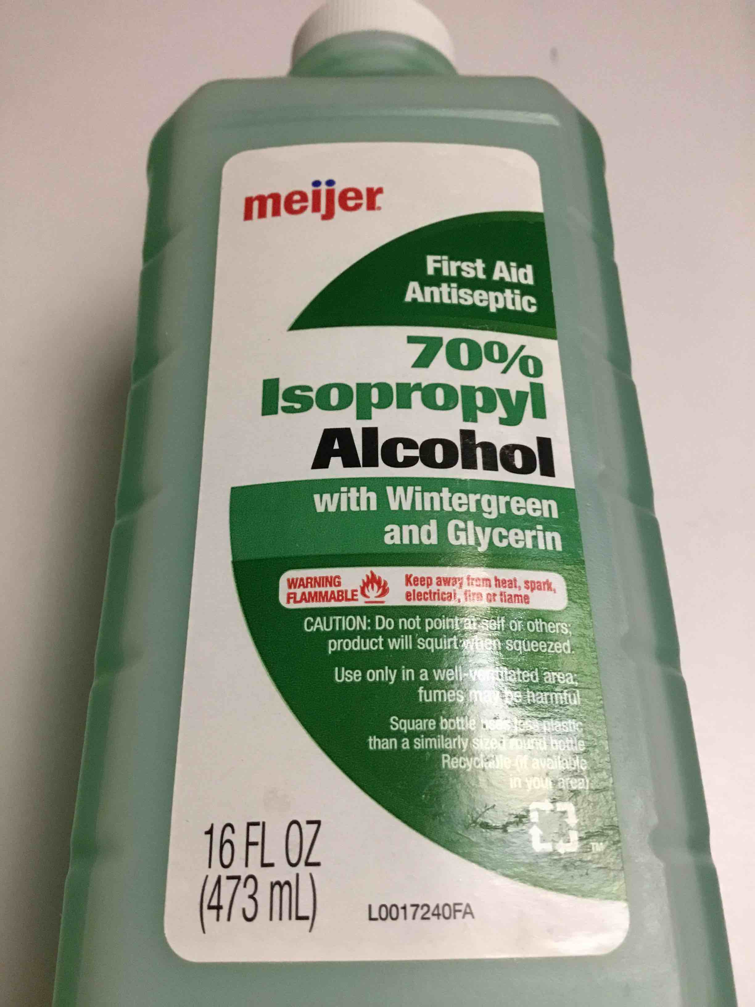 Meijer 70% Isopropyl Alcohol with Wintergreen and Glycerin. 