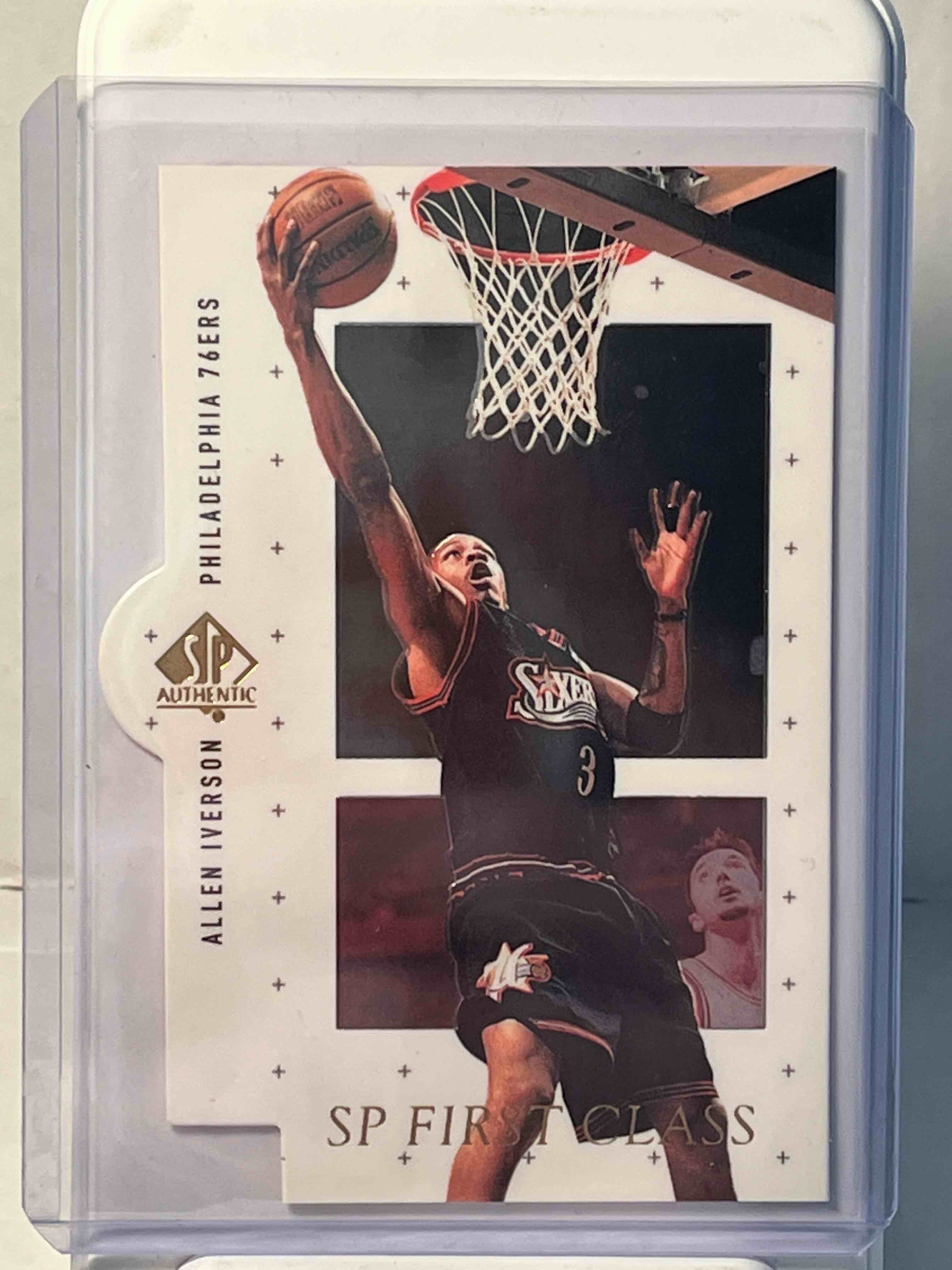 1998-99 Upper Deck SP Authentic Allen Iverson First Class Die-Cut #FC21- NBA Philadelphia 76ers- Toploaded. This is a tough to pull Die-cut Insert of A.I.