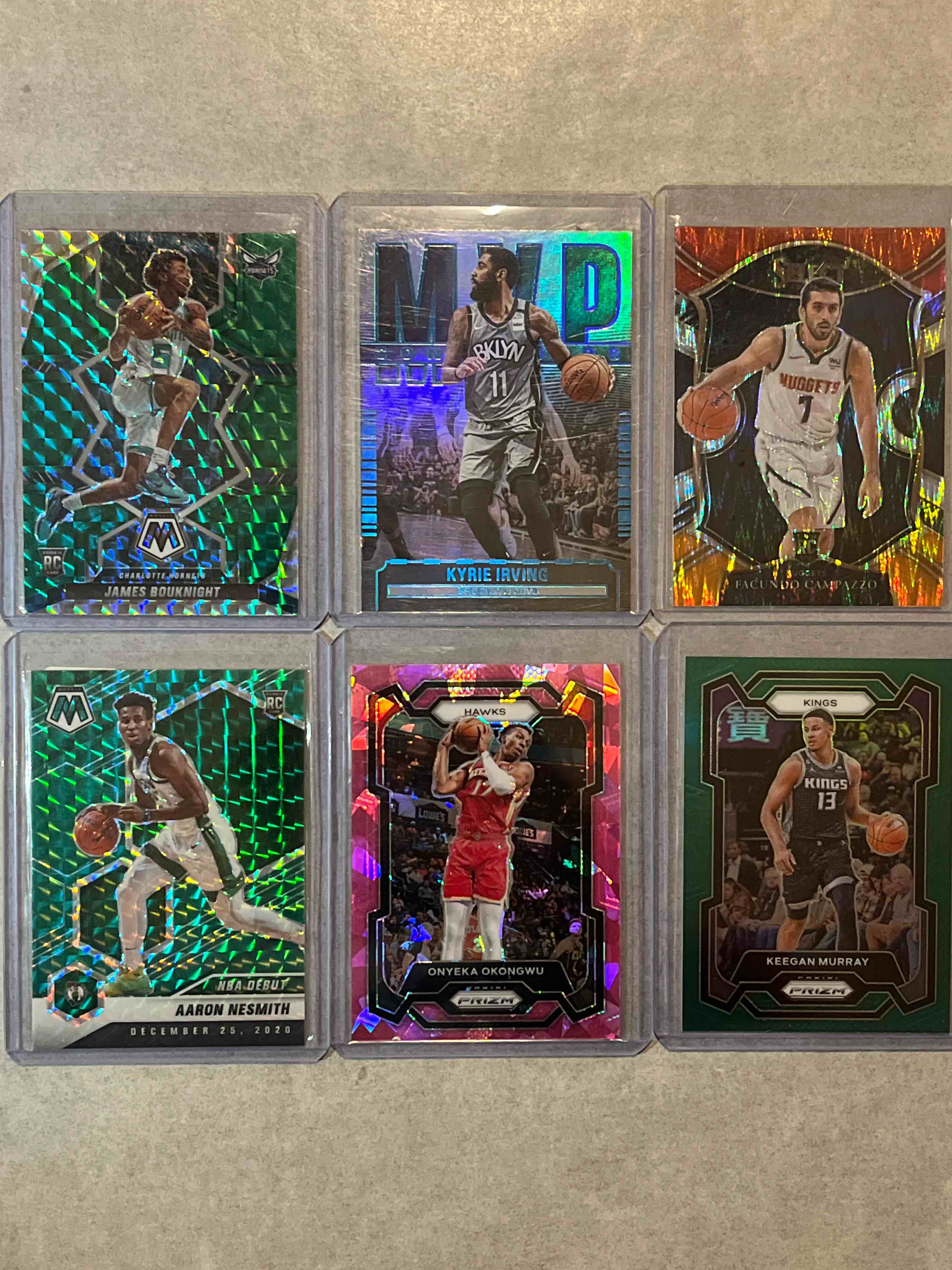 (6) Card lot Modern Basketball Cards- Stars & Rookie Parallels- Panini Contenders, Mosaic, Prizm & Select! Kyrie Irving MVP Silver, Aaron Nesmith Rookie Reactive Green & more!!