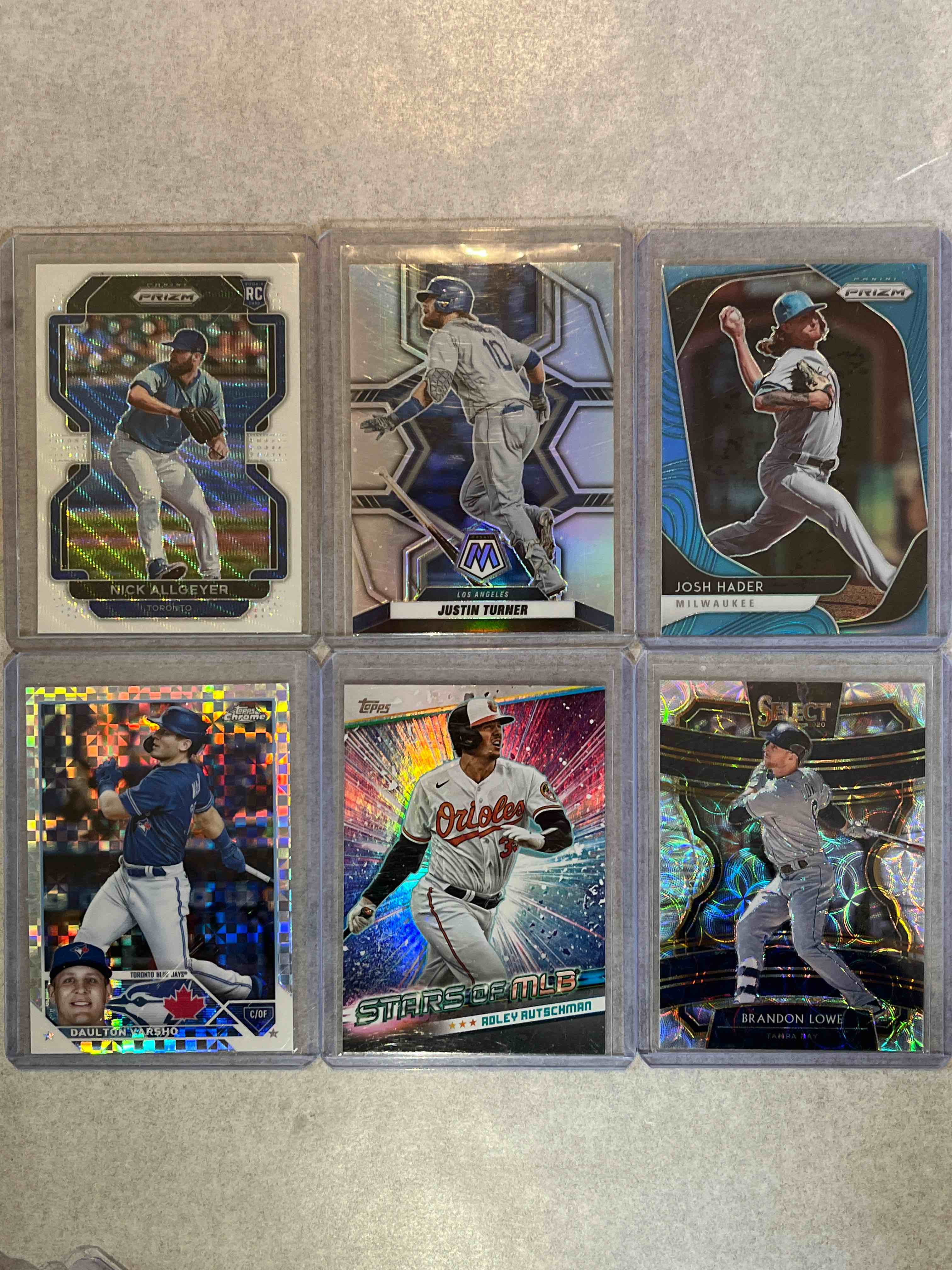 (6) Card lot Modern Baseball Cards- Stars & Rookie Inserts & Parallels! Panini Mosaic Justin Turner Silver, Topps Adley Rutschman Insert & more!!!