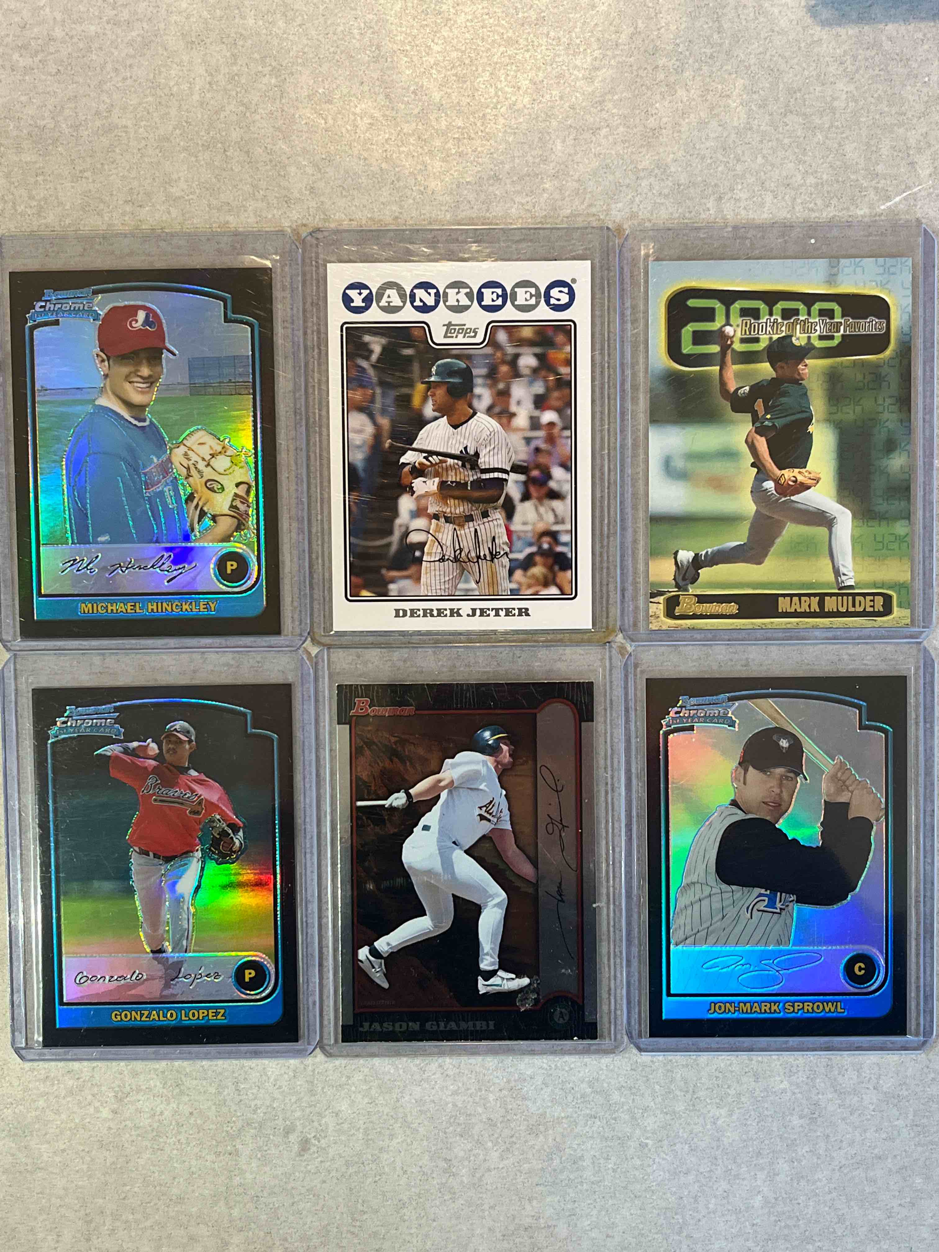 (6) Card lot 2000’s Baseball Cards- Stars & Rookies- Inserts & 1st Year Card Refractors! Bowman Chrome & Topps! Derek Jeter & Jason Giambi! Rookie Refractors and Inserts!