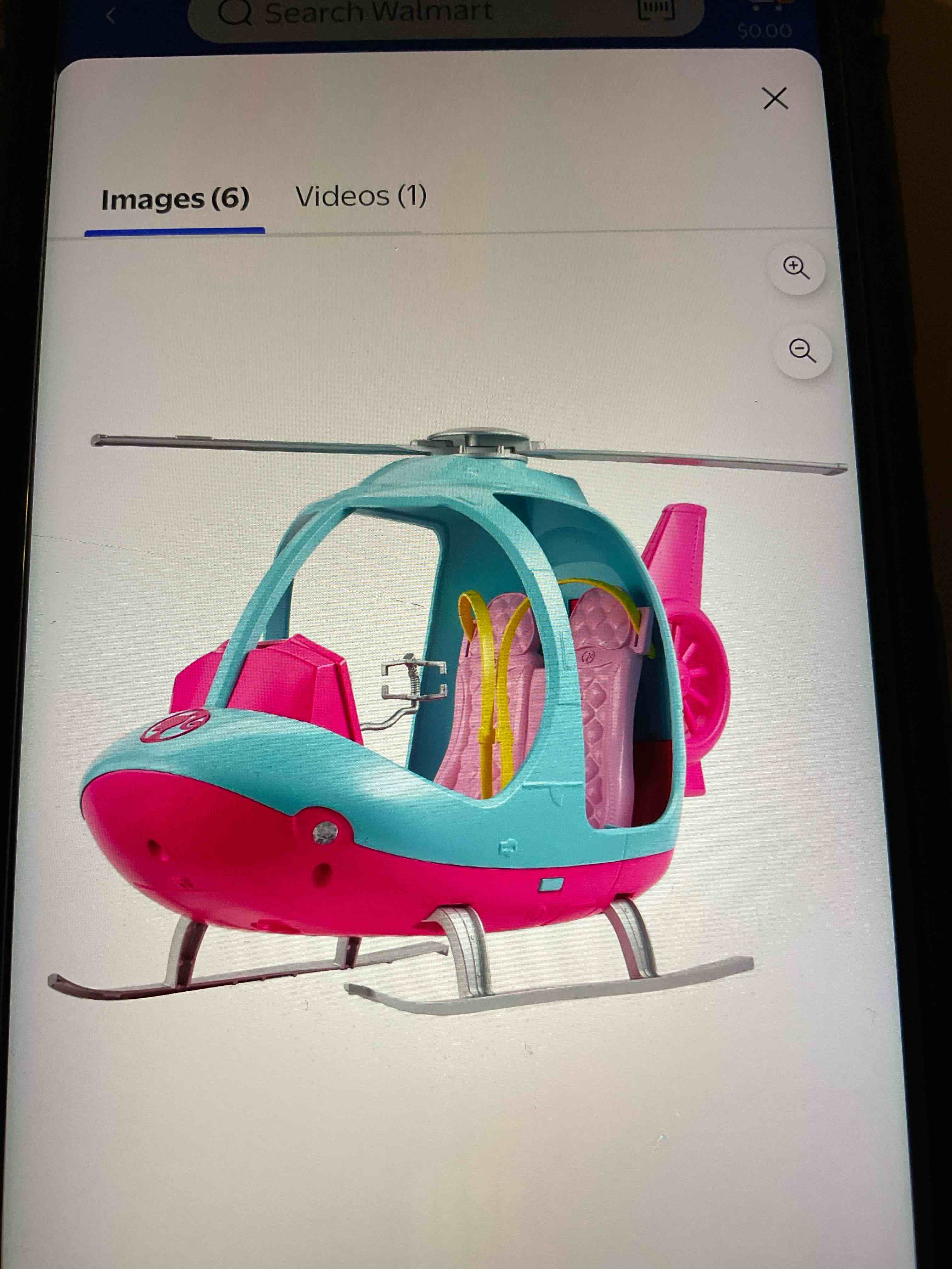 Barbies Travel Pink and Blue Helicopter with Spinning Rotors