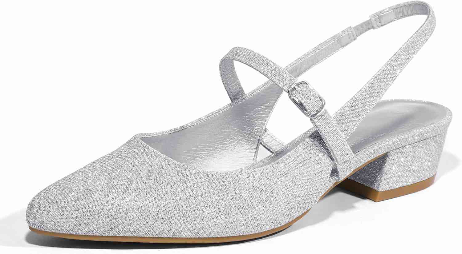 size 9 mysoft women's mary jane pumps block low heel slingback shoes silver
