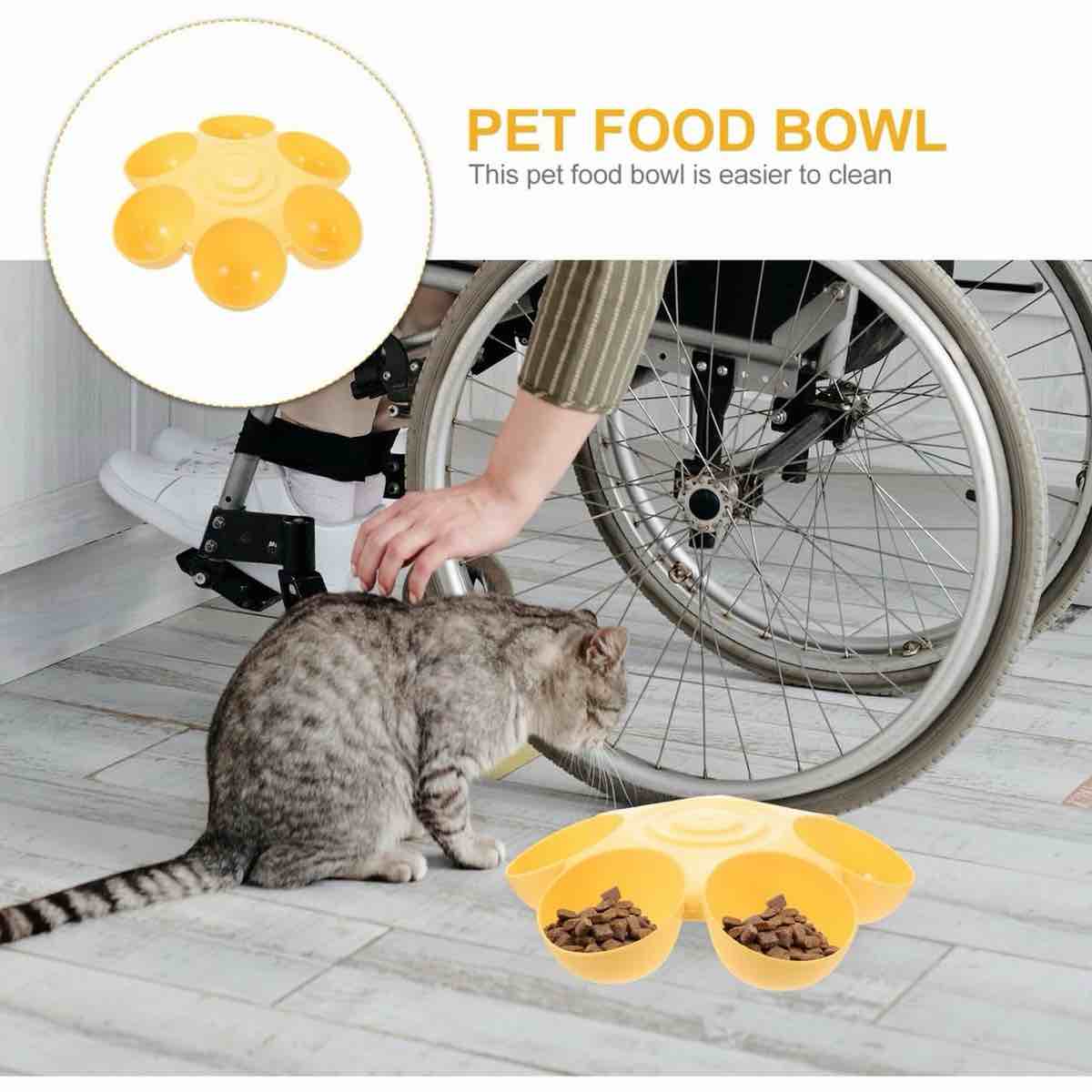 Condition photo showing New/Like New for POPETPOP Cat Food Bowl with 6 Bowls - Pet Feeder for Kitten Puppy, Multi Cat Dishes, Multiple Dinner Feeder for Indoor s, Dishes for Food and Water (Yellow)