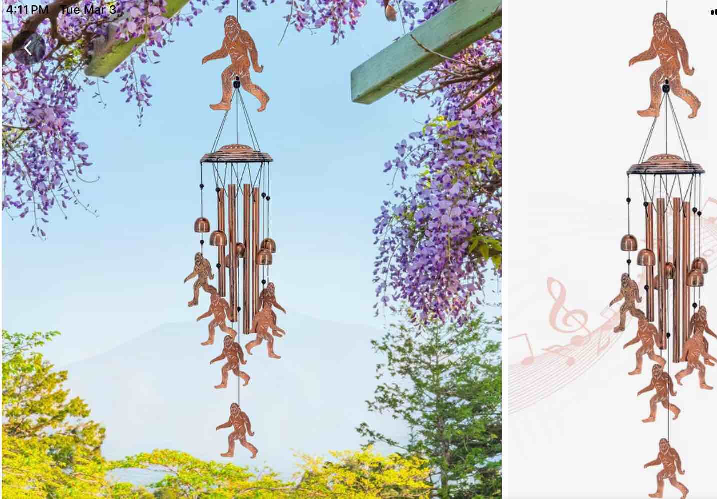 Condition photo showing Good Condition for Bigfoot Wind Chimes Outdoor Copper Bigfoot Wind Chime Outdoor - Mysterious Yeti Garden Decor, Handmade Metal Wind Chimes For Patio, Unique Gifts For Cryptid Lovers & Halloween