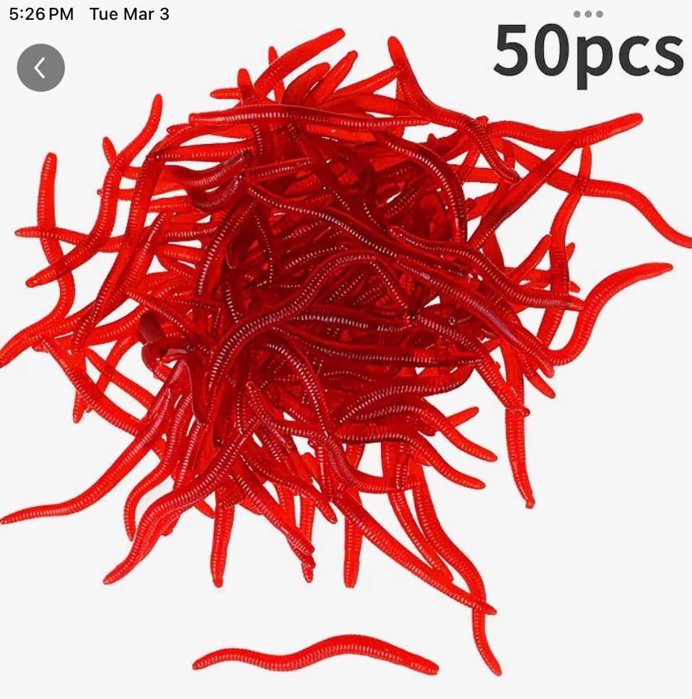 Condition photo showing New/Like New for NEW 50 Simulation Lure Soft Worm False Bait Red Worm Earthworm Luminous Bagged Fishing Bait Lure Lure Sea Fishing Platform Fishing