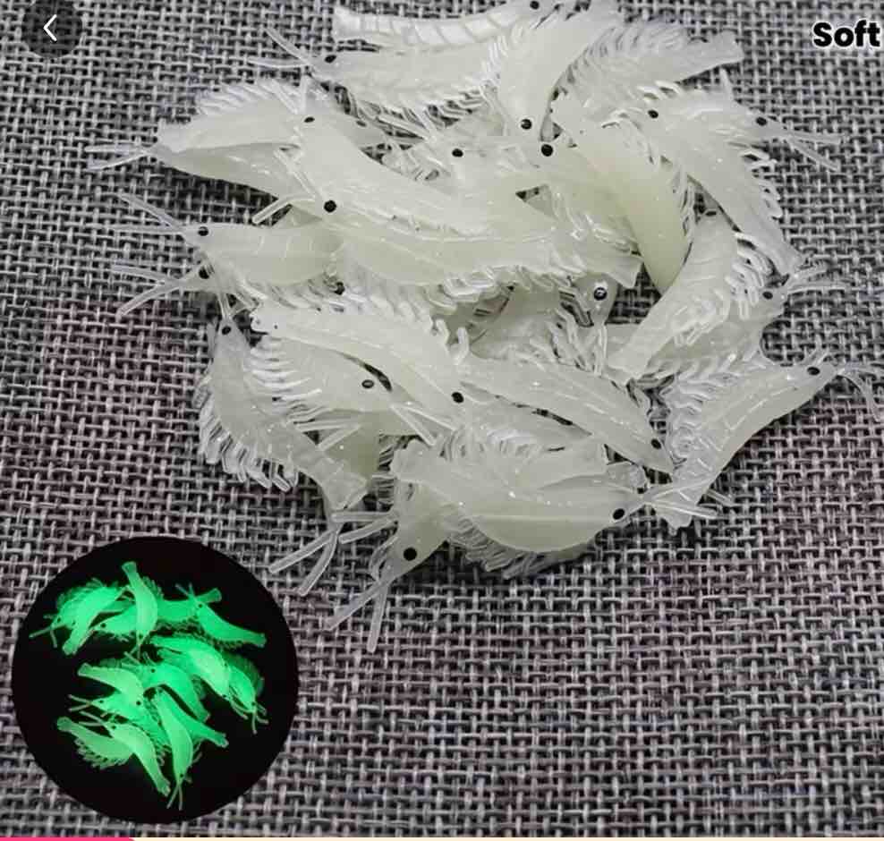 Condition photo showing New/Like New for 50 PCs of Glow-In-The-Dark Imitation Soft Bait Shrimp, Suitable for Lure Fishing And Ornamental Use