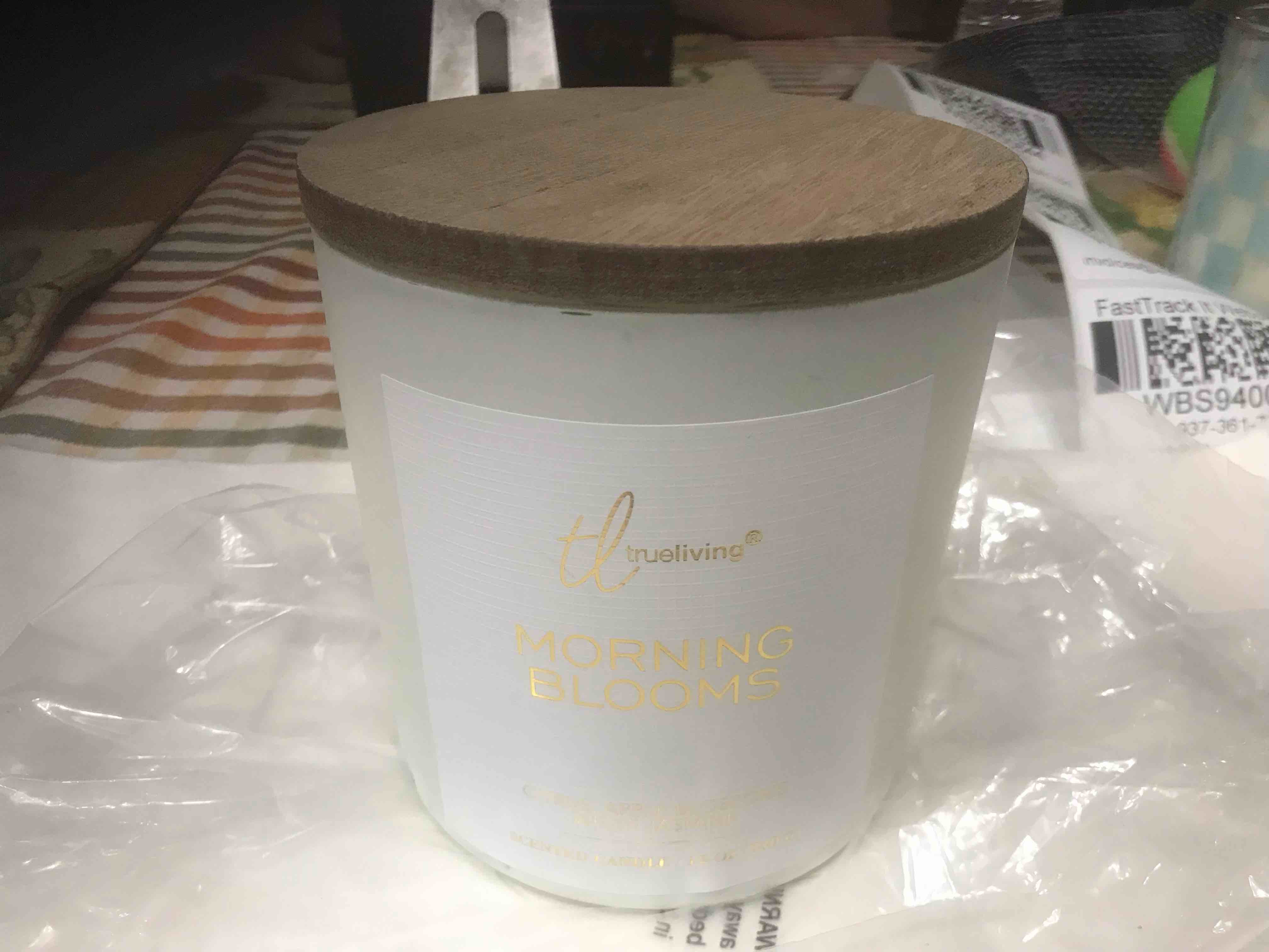 Condition photo showing New/Like New for Morning blooms, citrus apple with white jasmine candle 12 ounce