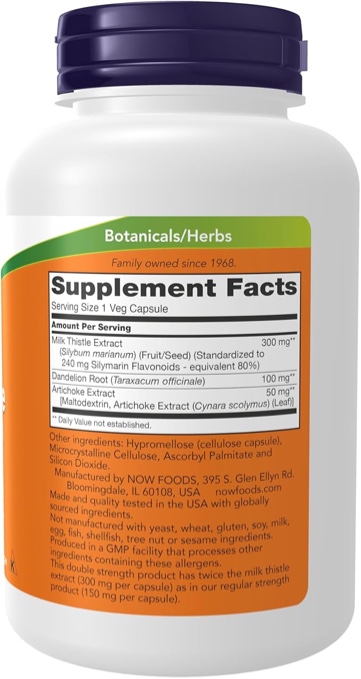 Condition photo showing New/Like New for NOW Foods Supplements, Silymarin Milk Thistle Extract 300 mg with Artichoke and Dandelion, Double Strength, Supports Liver Function*, 200 Veg Capsules