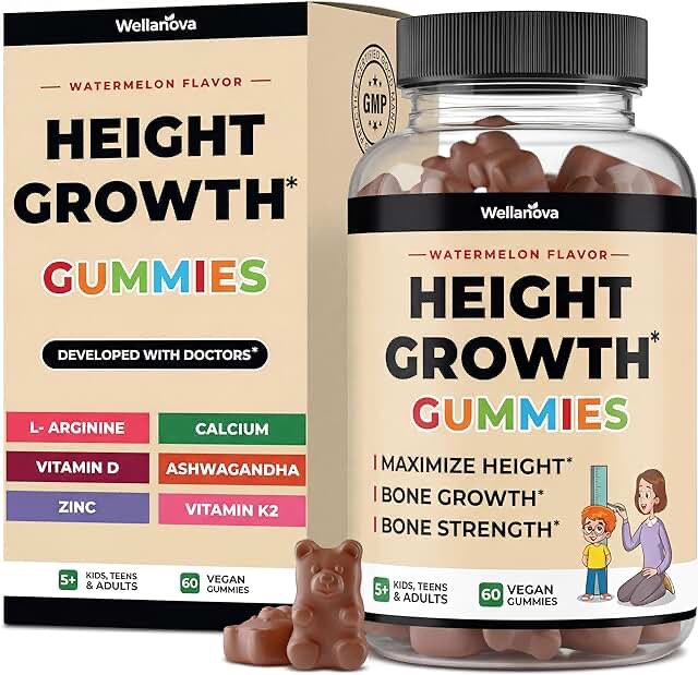 height growth gummies | vitamin gummies with calcium, magnesium glycinate, zinc, ashwagandha, vitamin k2 d3 | height increase supplement, multivitamin for kids, teens boy & girl, adults | 60 gummies