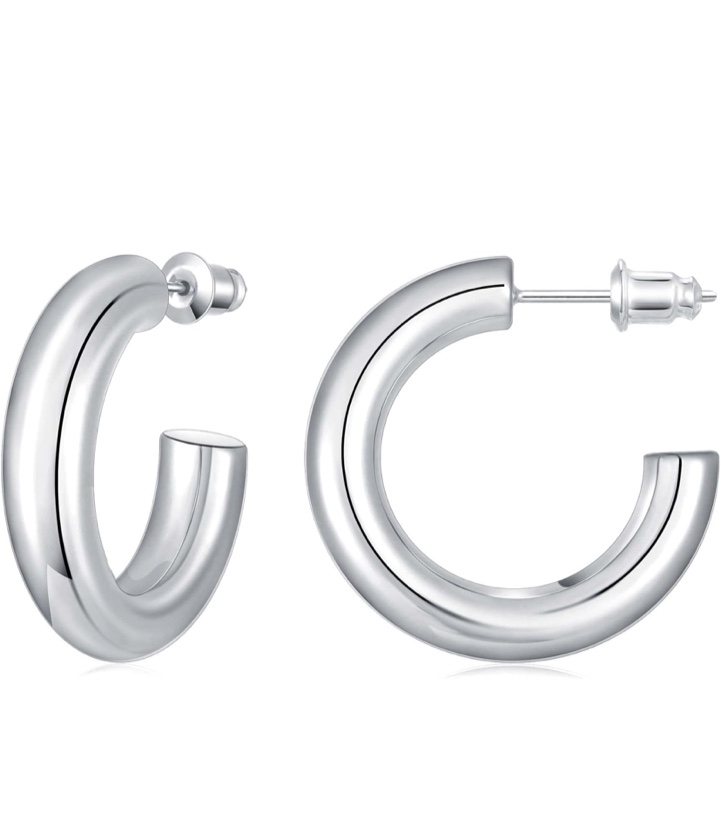 Gacimy Chunky Gold Hoop Earrings for Women 14K Real Gold Plated, 925 Sterling Silver Post Gold Hoops for Wome