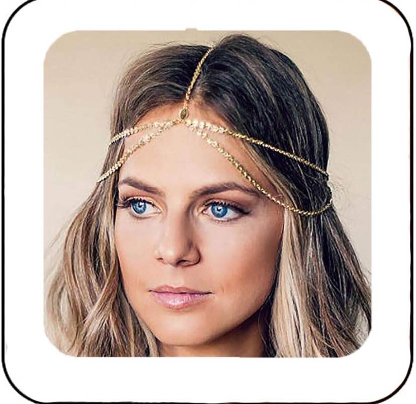 Brinie Boho Head Chain Jewelry Gold Headpiece Small Coins Hair Chains Festival Halloween Head Jewelry for Women and Girls