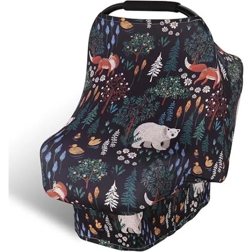 Rquite Baby Car Seat Cover - Breathable Canopy for Infants, Multi-use Nursing Cover for Breastfeeding, Stretchy and Comfortable for Boy or Girl
