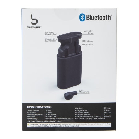 BASS JAXX - SLEEK - Wireless Earbuds - Bluetooth - automatic opening/auto pairing/touch control/built in microphone - Black 