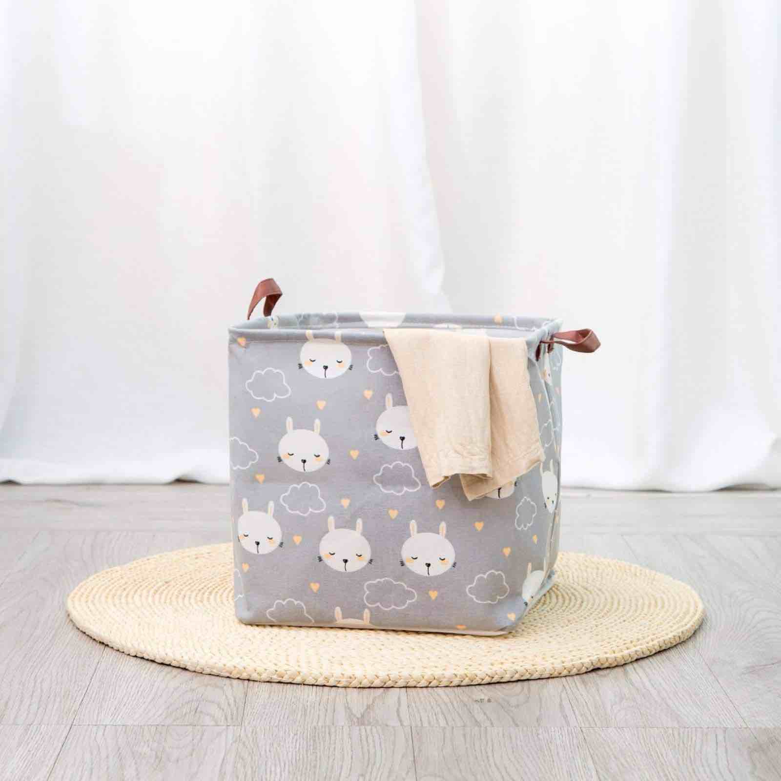 MKUEZNAY Square Storage Basket, Fabric Bins Laundry for Home Kitchen, Storage Organizer with Handles Waterproof for Nursery Dorm Shelf