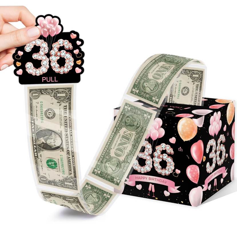 36th Birthday Gifts for Women Men, 36th Birthday Surprise Gift Box, Happy Birthday Money Gift Boxes for Cash, 36th Birthday Party Pink Decorations Supplies?with 35PCS Bags? 