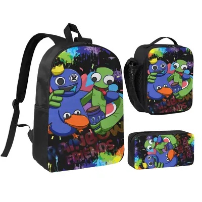 JKODLEF 3 Pcs Kawaii Backpack 17 Inch Laptop Bag Teen Backpack With Travel Bag, Lunch Box, Pencil Case For Boys And Girls