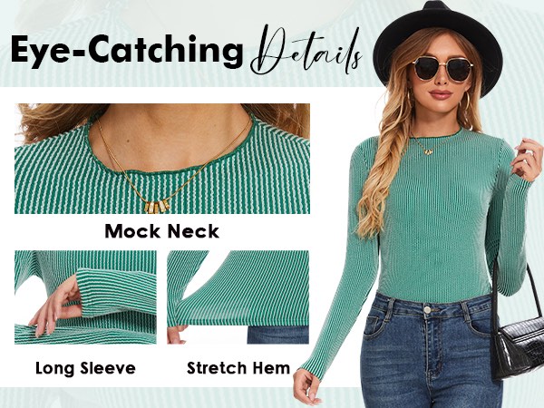 ZANZEA Large Long Sleeve Shirts for Women Mock Neck Ribbed Tops Slim Fitted Casual Basic Shirts Fall Tops