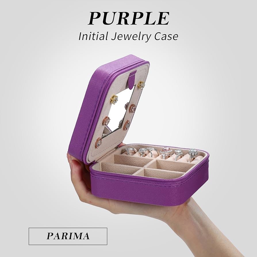Parima Bridesmaid Gifts for Wedding Day, Bridesmaid Gifts for Women | Bridesmaid Proposal Gifts Unique Gifts | Wedding Travel Essentials Small Jewelry Box | Travel Jewelry Case - Letter S, Purple