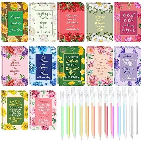 120 Pcs Mini Inspirational Notebooks/Pens Bulk (60 Pcs mini notebooks, 60 pcs Colorful Pens), Small Pocket Journal Notepads Set, Motivational Bulk Gifts for Women Men Teacher Student Kids, Fun School Office Supplies,3.5"x5.5"