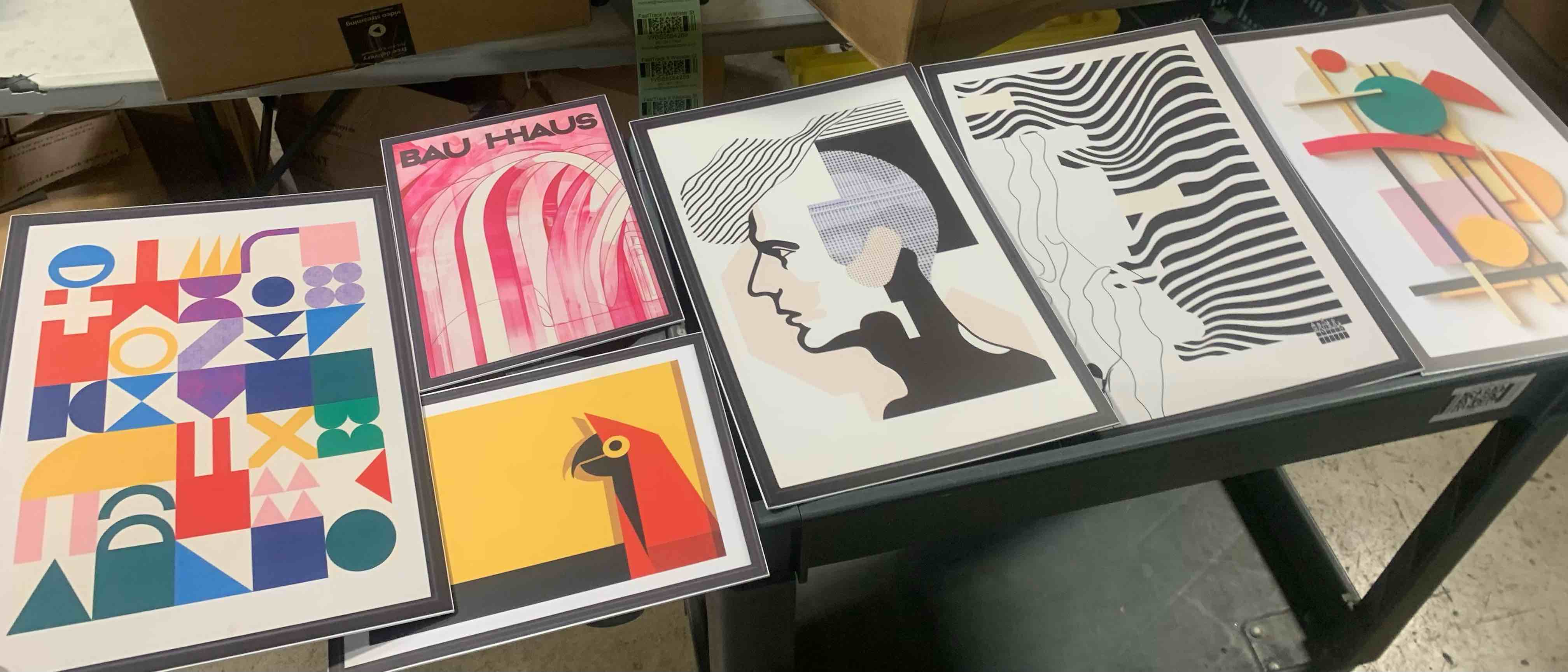 6 Pieces Thick Cardstock w/Adhesive Bauhaus Posters, Vintage 1980s Wall Art 