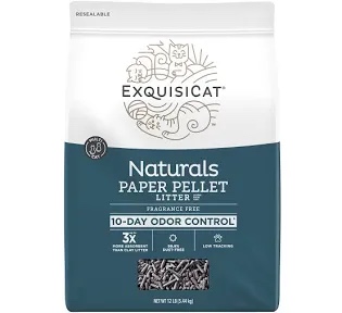 Exquisicat - Naturals - Paper Pellet Litter - 3X more absorbent - 99.9% dust free - 10 day odor control - 25lbs 