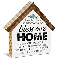 bless our home wood block sign - home decor wooden sign for living room desk table shelf decoration