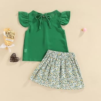 (6-7 YRS) PATPAT Girls Summer Short Sleeve Crop Top Flutter Ruffle Sleeve T Shirt Tie Front Blouse Top