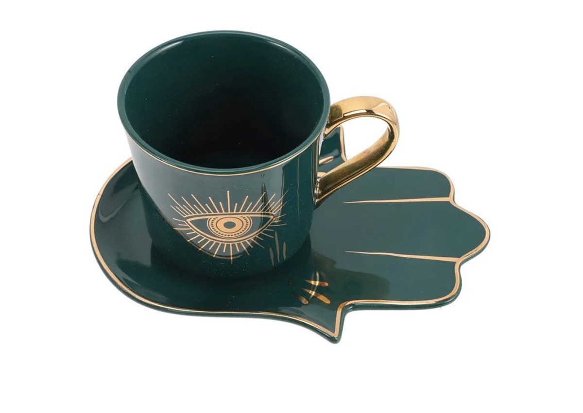 JMCRATE Tea Coffee Cups-7.8oz Bone China Porcelain Beautiful Tea Cup with Matching Saucers (Green)