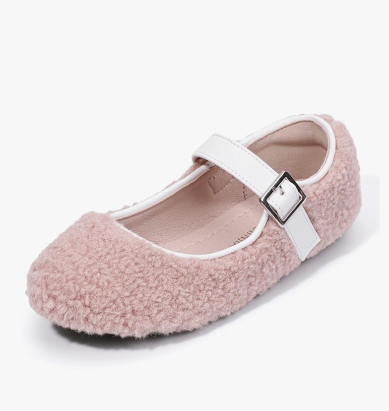 (size 7T) PANDANINJIA Girls Dress Shoes Ballet Flats Faux Fur School Wedding Party Toddler Little Big Kid Girls Mary Jane Shoes