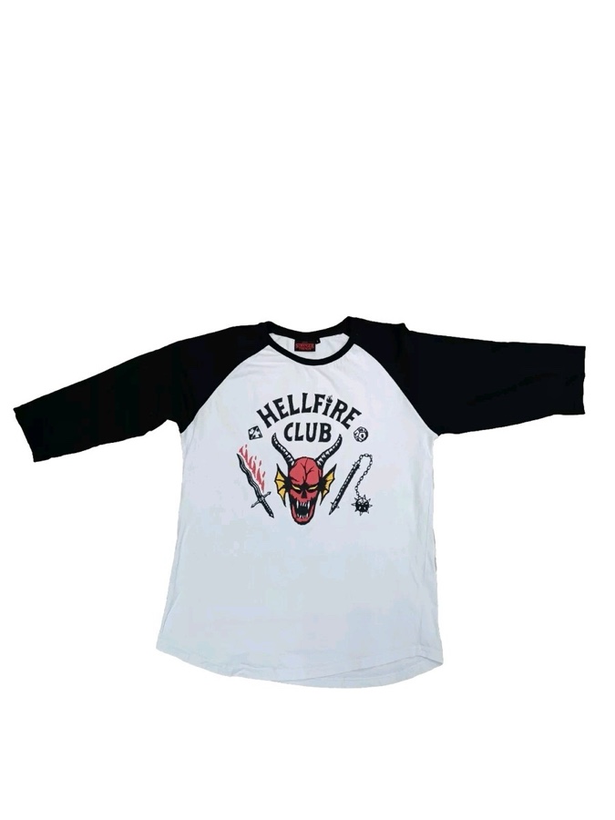 (X-Small) STRANGER THINGS Hellfire Club White T-shirt 