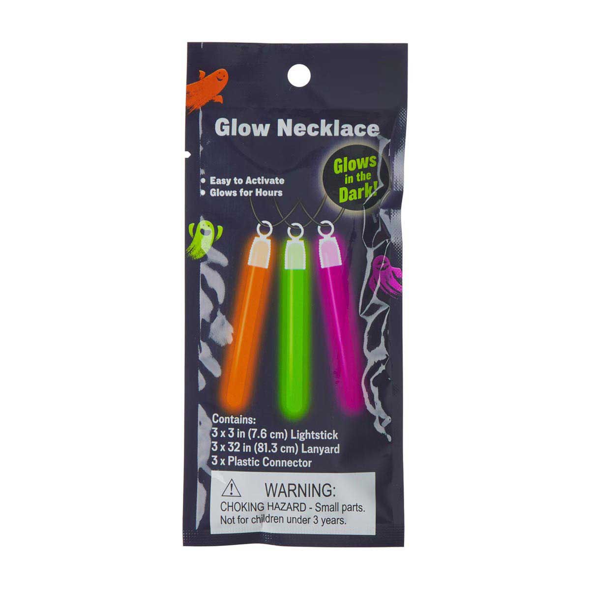 Glow in the Dark Halloween Necklace, 3 pk