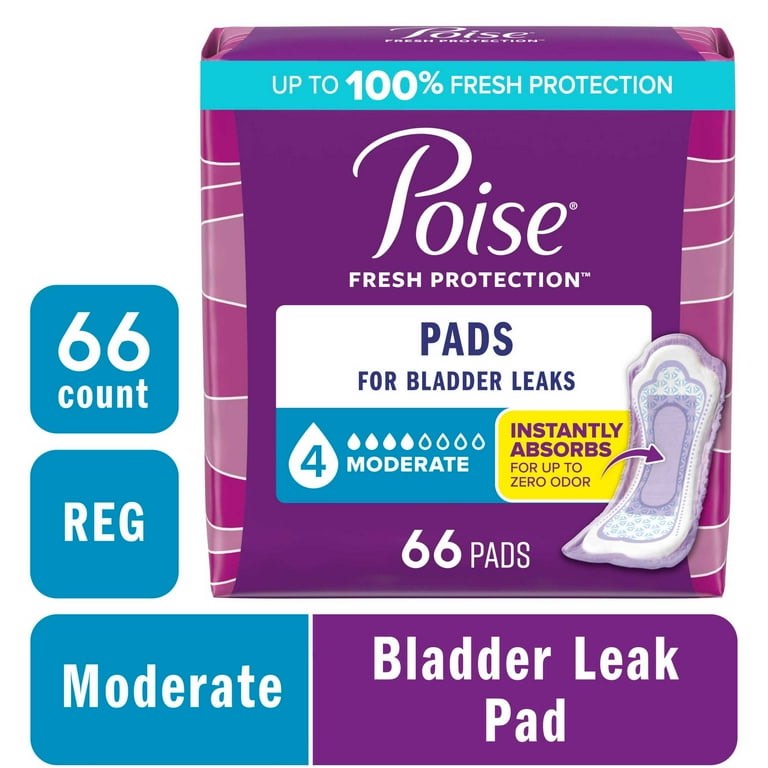 Poise Incontinence Pads for Women, 4 Drop Moderate Absorbency, Regular Length, 66 Count