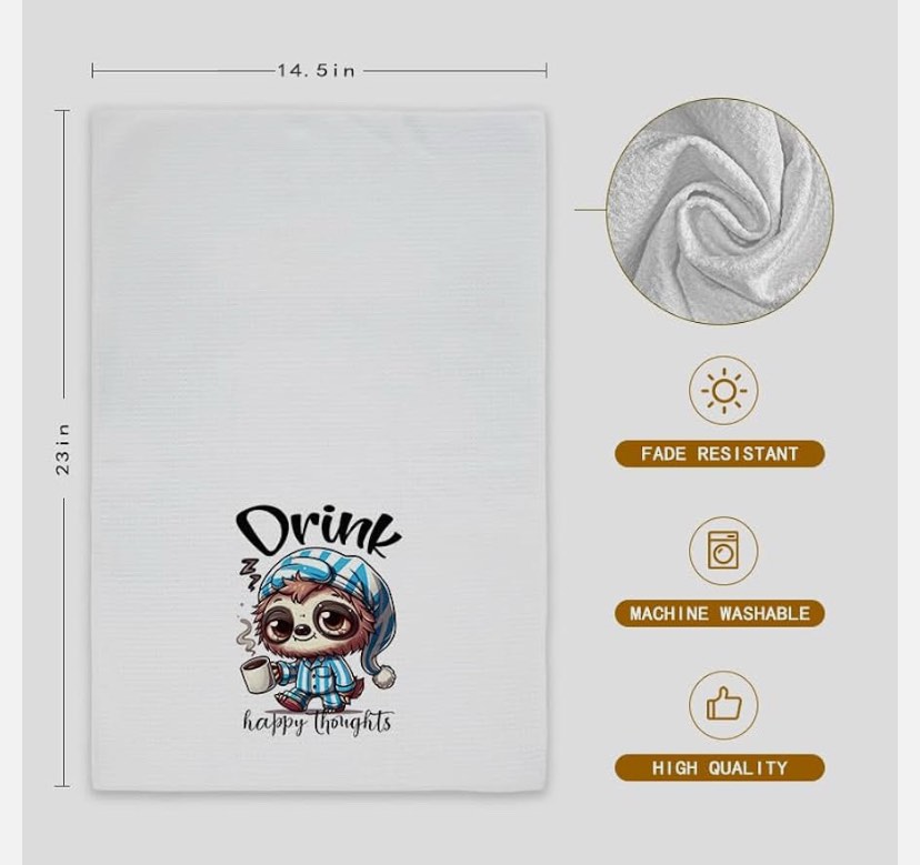 funny sloth coffee kitchen dish towels 16x24 inch, gifts for coffee lovers hand towels for kitchen bar station shop, sloth gifts for women