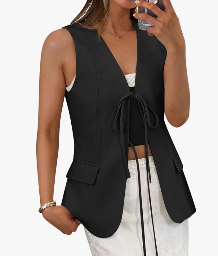 (2xl) cicy bell womens tie front blazer vest summer sleeveless v neck tank top 2025 casual business waistcoat