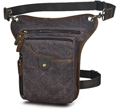 water resistant canvas + leather motorcycle fanny waist pack one shoulder drop leg thigh bag for men women fb211-6