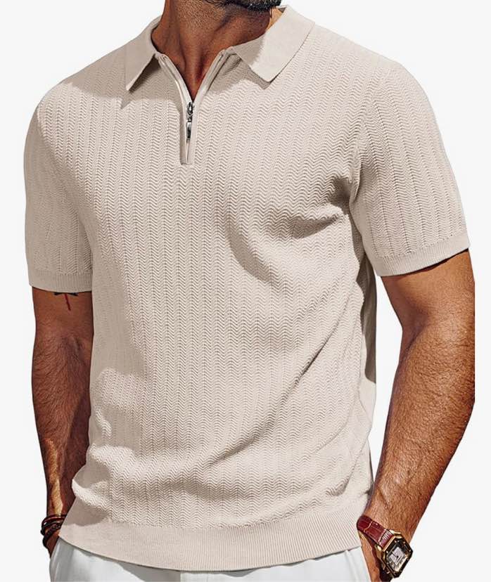 Size Medium PJ PAUL JONES Men's Polo Shirts Quarter Zip Textured Knit Shirts Summer Shirt