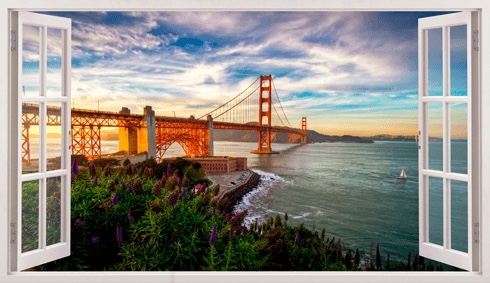 3D Self-Adhesive Painting Fake Window Wall Stickers San Francisco Golden Gate Bridge Wall Mural Window View Wall Decor for Home (A, 27.6"×17.3") 27.6"×17.3" A