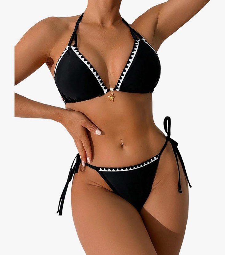 size Large Triangle Bikini Sets for Women Sexy String Thong Two Piece Bathing Suit Spaghetti Strap Cheeky Solid Color Swimsuit 