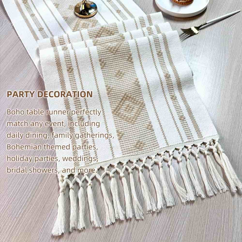 Crisjanggo Rustic Boho Table Runner with Tassels Party Decor 48 Inches Washable Cotton Woven Table Decor for Birthday Weddings