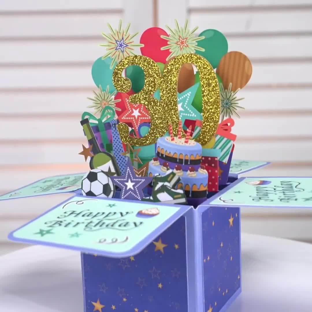 Happy Birthday Pop Up Card, Creative 3D Birthday Card with Classic Envelope & Writing Note Happy Birthday Pop Up Box for Women Men(30th Birthday Card)