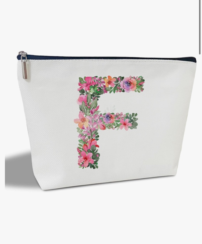 Initial Letter F Gifts for Women Mom Friend Besties Sister, Flower Monogrammed Makeup Bag, Cosmetic Travel Bag with Zipper for Mother's Day Wedding Graduation, Bride Bridesmaid Pouch Toiletry Bag - 06